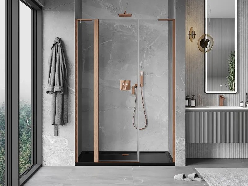 Mexen, Mexen Mist L Otočné sprchové dvere 160 cm, transparentné, brúsená meď - 8A4L-160-001-65-00
