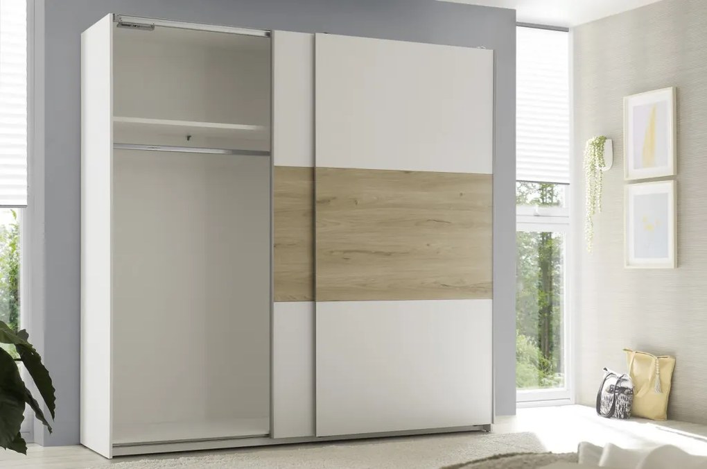 Šatníková skriňa Kiara 215 cm, biela/dub baysen
