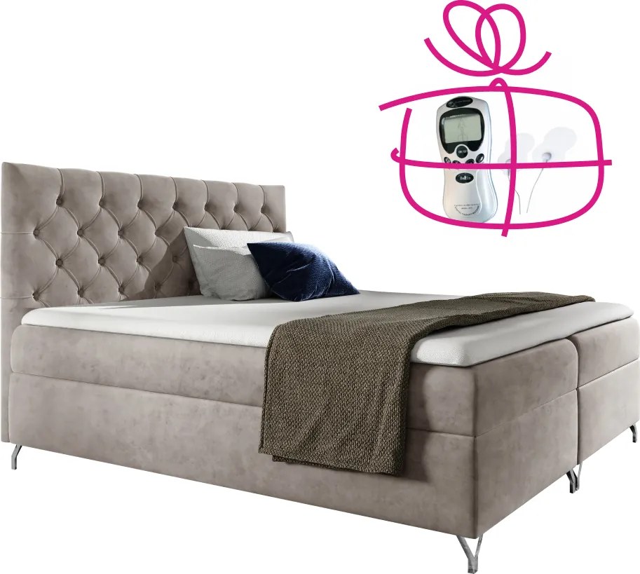 Boxspringová posteľ, 140x200, sivobéžová Taupe látka Velvet, GULIETTE + darček