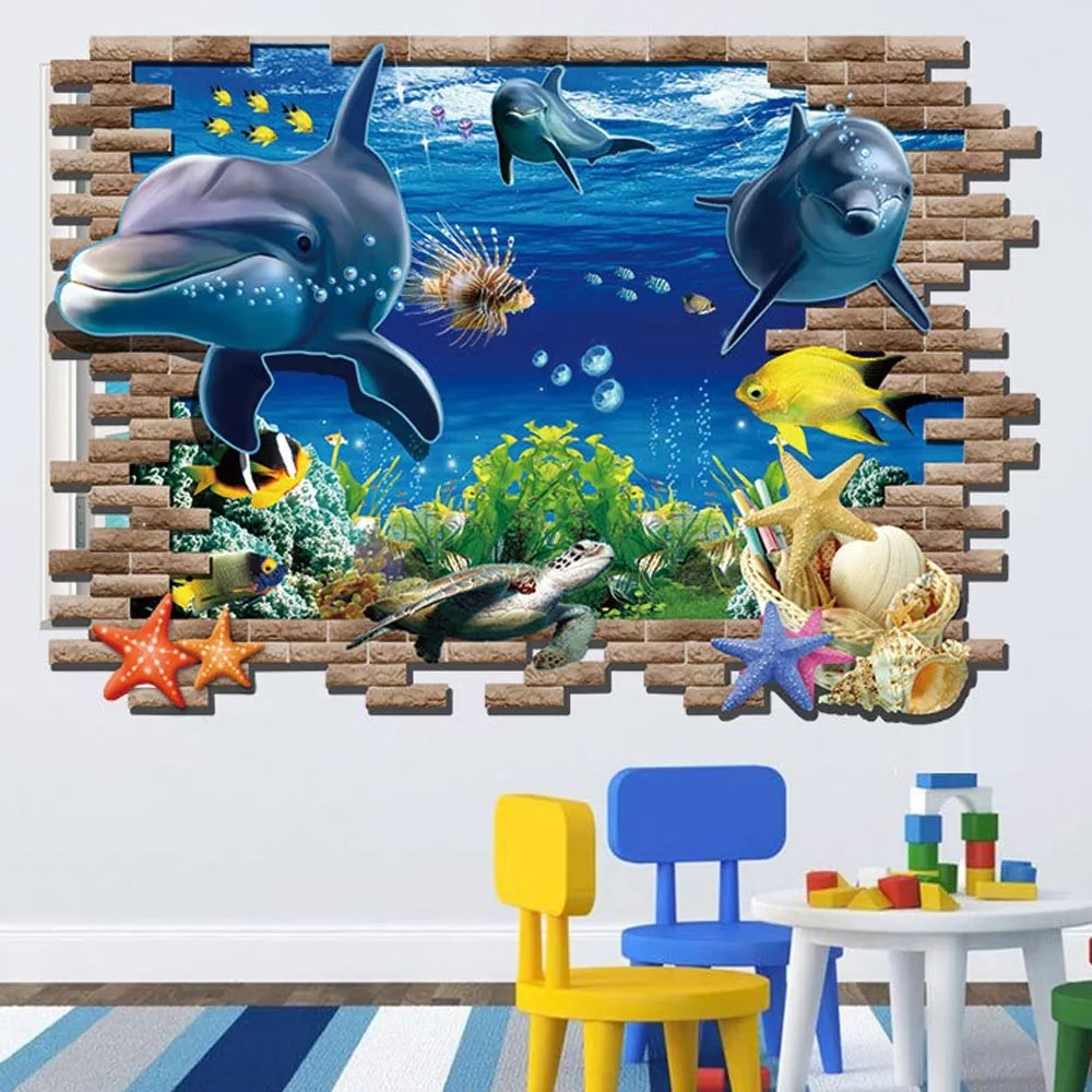 Veselá Stena Samolepka na stenu na stenu Roztomilé delfíny Veľkosť: 88 x 58 cm