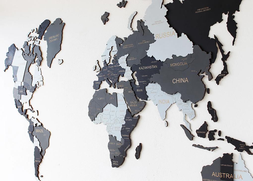 Drevená 3D Mapa Sveta + názvy štátov a hlavné mestá