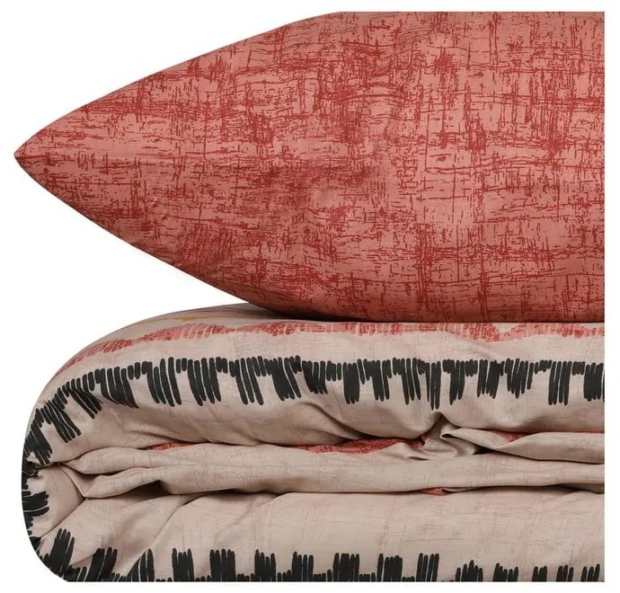 Predĺžené obliečky na dvojlôžko z bavlny Renforcé v tehlovej a hnedej farbe 240x220 cm Felix – Mijolnir