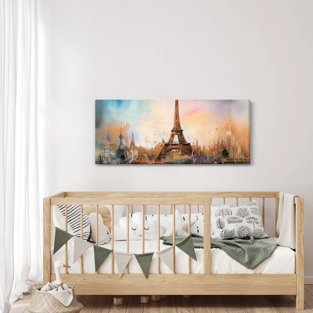 Obraz - Maľba Eiffelovej veže (120x50 cm)
