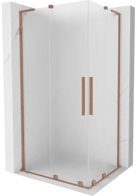 Mexen Velar L Duo, sprchový kút s posuvnými dverami 100 x 90 cm, 8mm sklo námraza, medená matná, 871-100-090-02-33-65