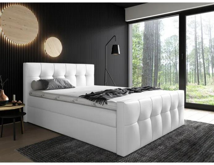 Čalúnená posteľ Maxim 180x200, bílá eko koža + TOPPER