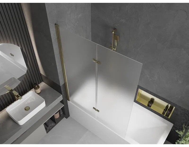 Mexen Castor, vaňová zástena 2-krídlová 120 x 150 cm, otočné krídlo, 6 mm námraza sklo, zlatý profil, 892-120-002-50-30