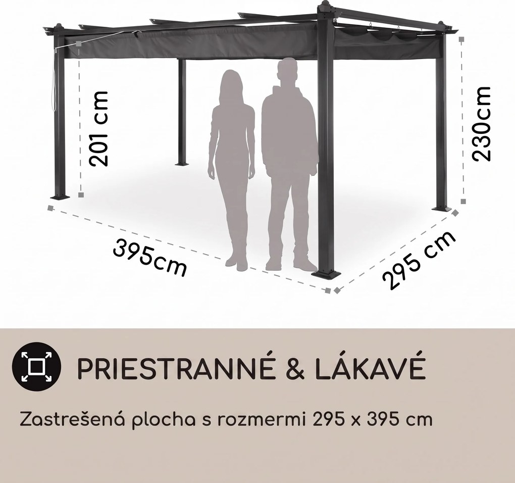 Blumfeldt Pantheon, pergola, prístrešok, 3 x 4 m, hliník, strieška proti slnku, polyester, sivá
