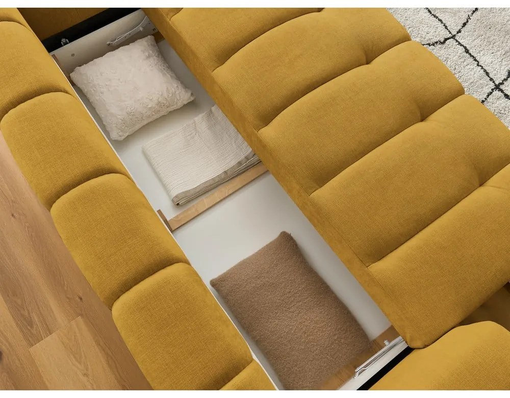 Rozkladacia/s úložným priestorom pohovka v horčicovej farbe 251 cm Fuji – Bobochic Paris
