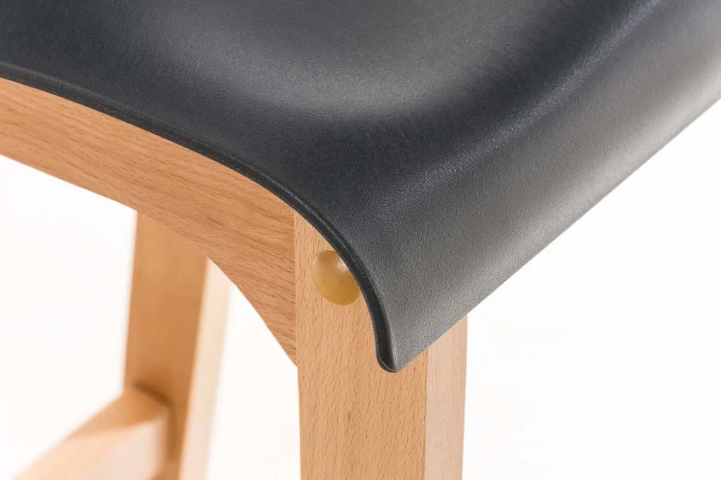 Barová stolička Hoover - plast, drevené nohy natur - Sivá