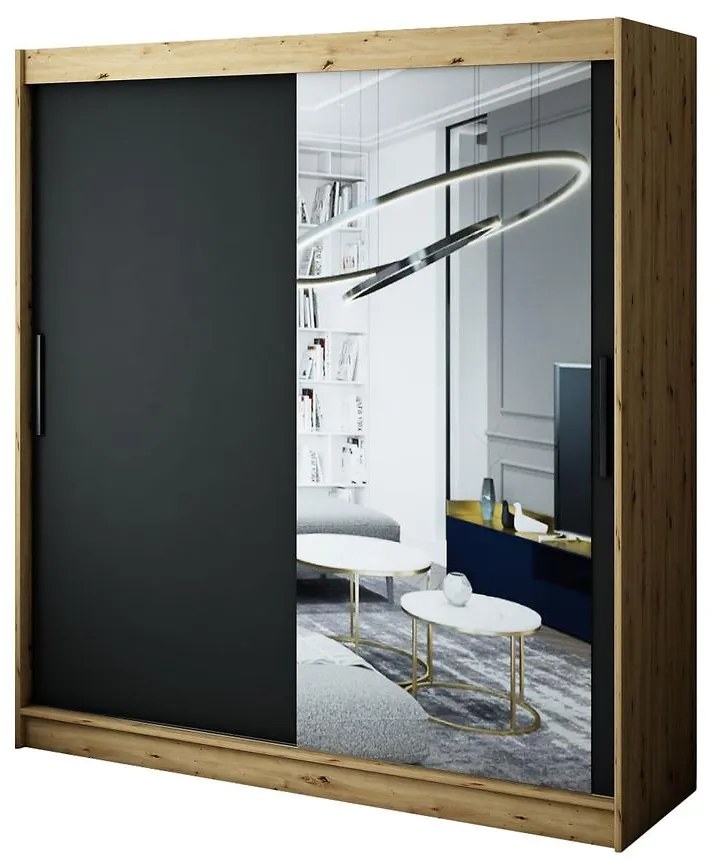 Skriňa Halifax T2 200 Dub Artisan/čierna/Zrkadlo