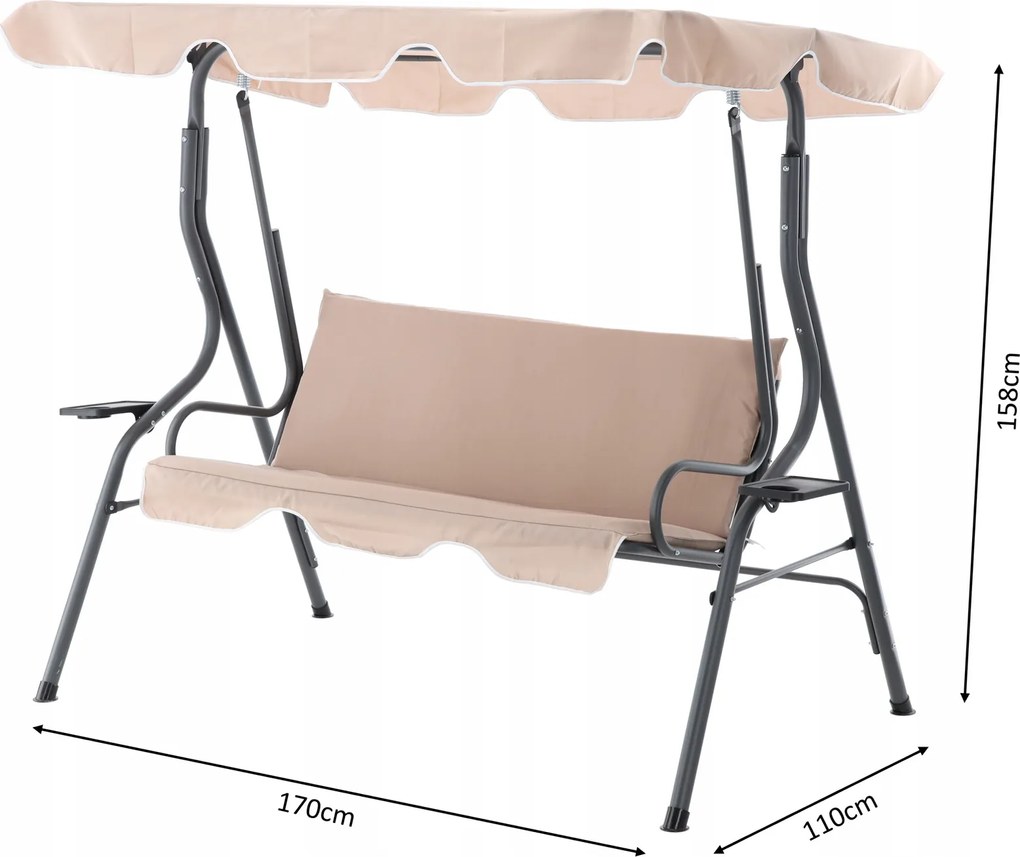 Garden Line ZÁHRADNÁ HOJDAČKA 170 x 110 x 153 CM TMAVOBÉŽOVÁ BEZ OPIERKY NA NOHY. S DRŽIAKMI NA POHÁRE