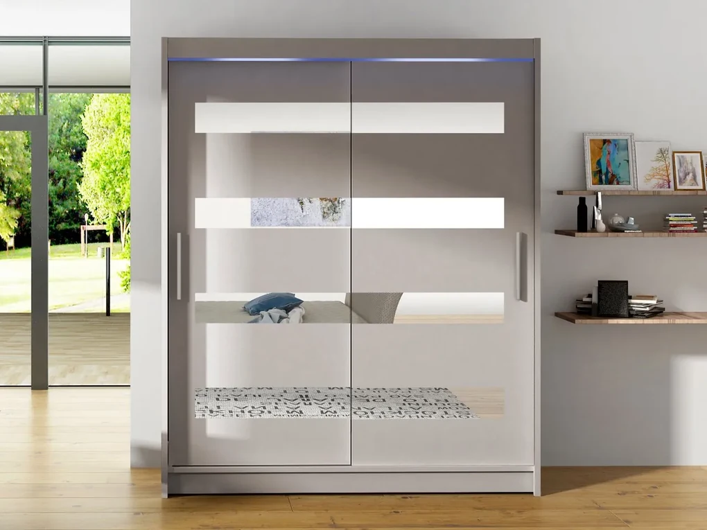 Skriňa s posuvnými dverami Presto XIII, Farby: sonoma, Osvetlenie: osvetlenie LED RGB - farebné
