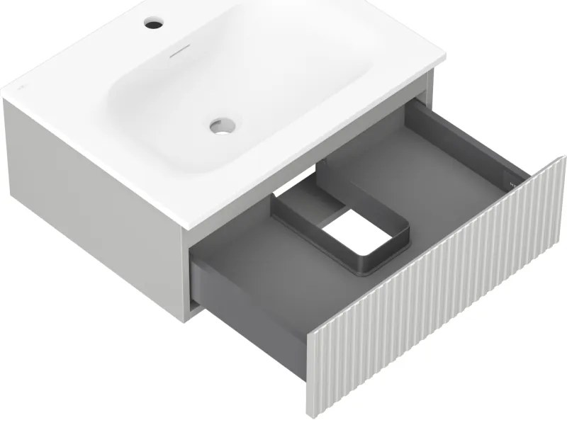 Mexen Rivel, kúpeľňová skrinka 60 cm s umývadlom Vela, 1 zásuvka, drážkovaná, sivá matná/biela, 91A20-06023-1-BF62-W23M01