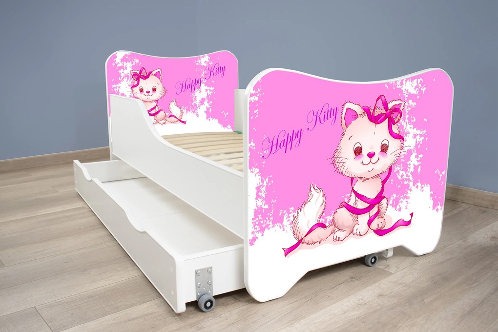 TOP BEDS Detská posteľ Happy Kitty 140x70 Happy Kitty so zásuvkou