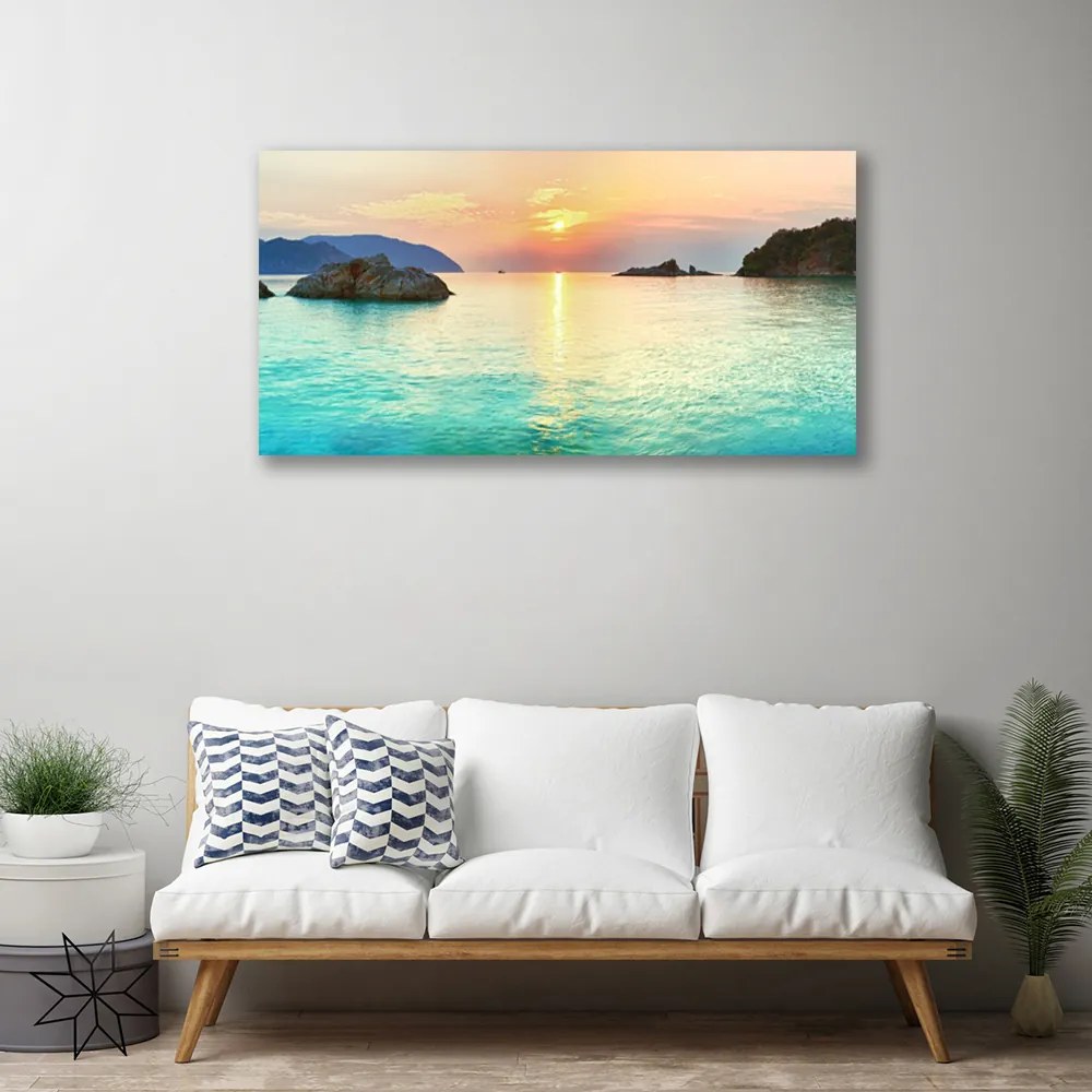 Obraz Canvas Slnko skaly more krajina 120x60 cm