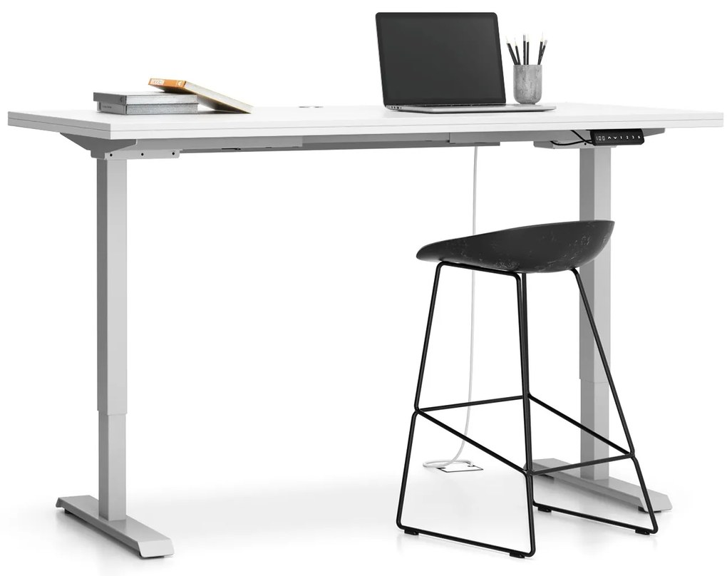 Výškovo nastaviteľný stôl SINGLE LAYERS, 160x80 cm, 2 motory, biela
