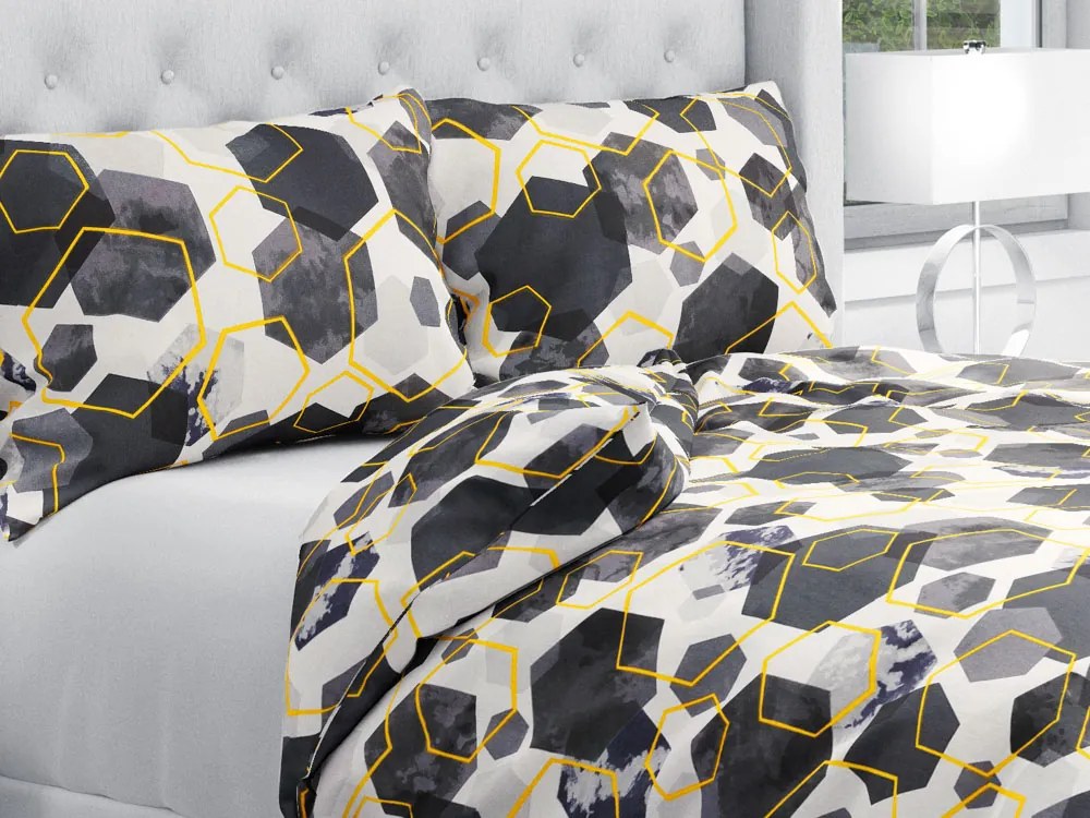 Biante Bavlnené posteľné obliečky Sandra SA-568 Sivo-modrofialové mramorové hexagóny na bielom Jednolôžko 140x200 a 70x90 cm