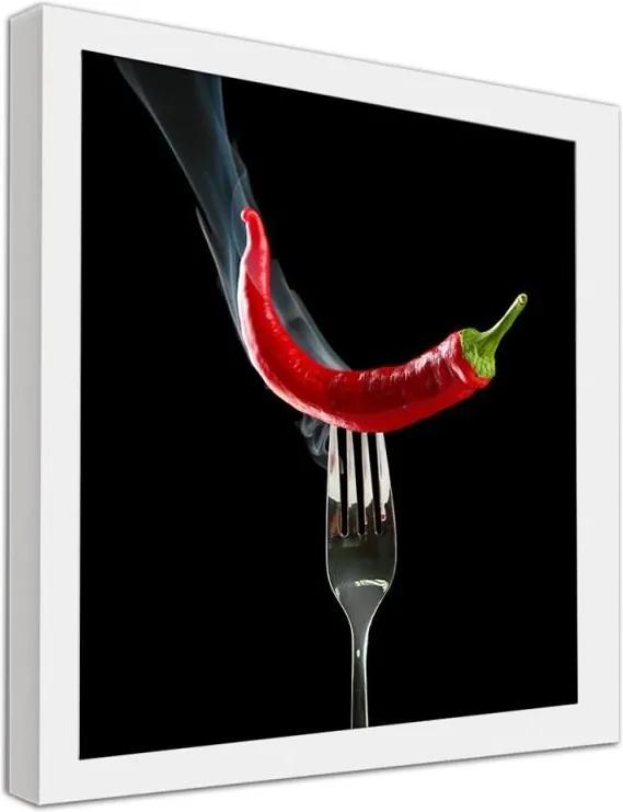 CARO Obraz v ráme - Chili Pepper On A Fork Biela 20x20 cm
