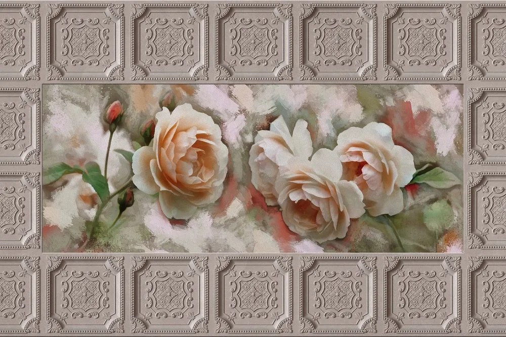 Samolepiaca tapeta ruže v historickom ráme - 150x100