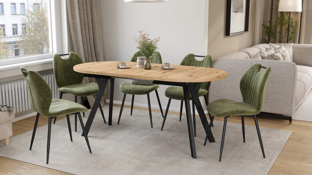Mazzoni ALMO Dub Artisan / čierne nohy - OVÁLNY ROZKLADACÍ STÔL 120-220 cm PRE 10-12 OSÔB