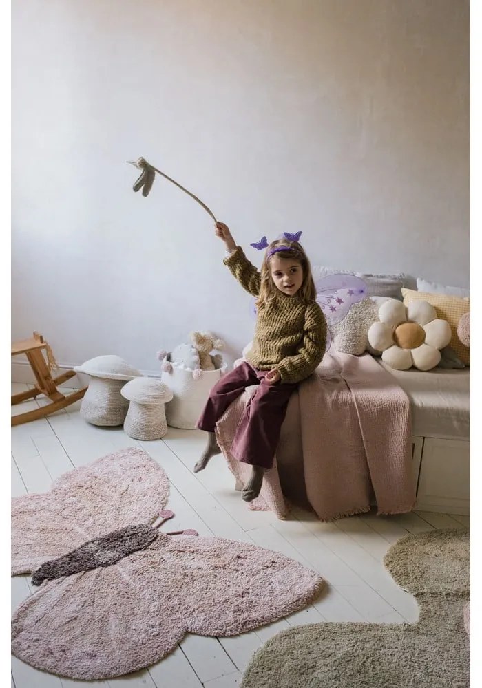 Svetloružovo-béžový prateľný ručne tkaný bavlnený detský koberec 90x120 cm Baby Butterfly – Lorena Canals
