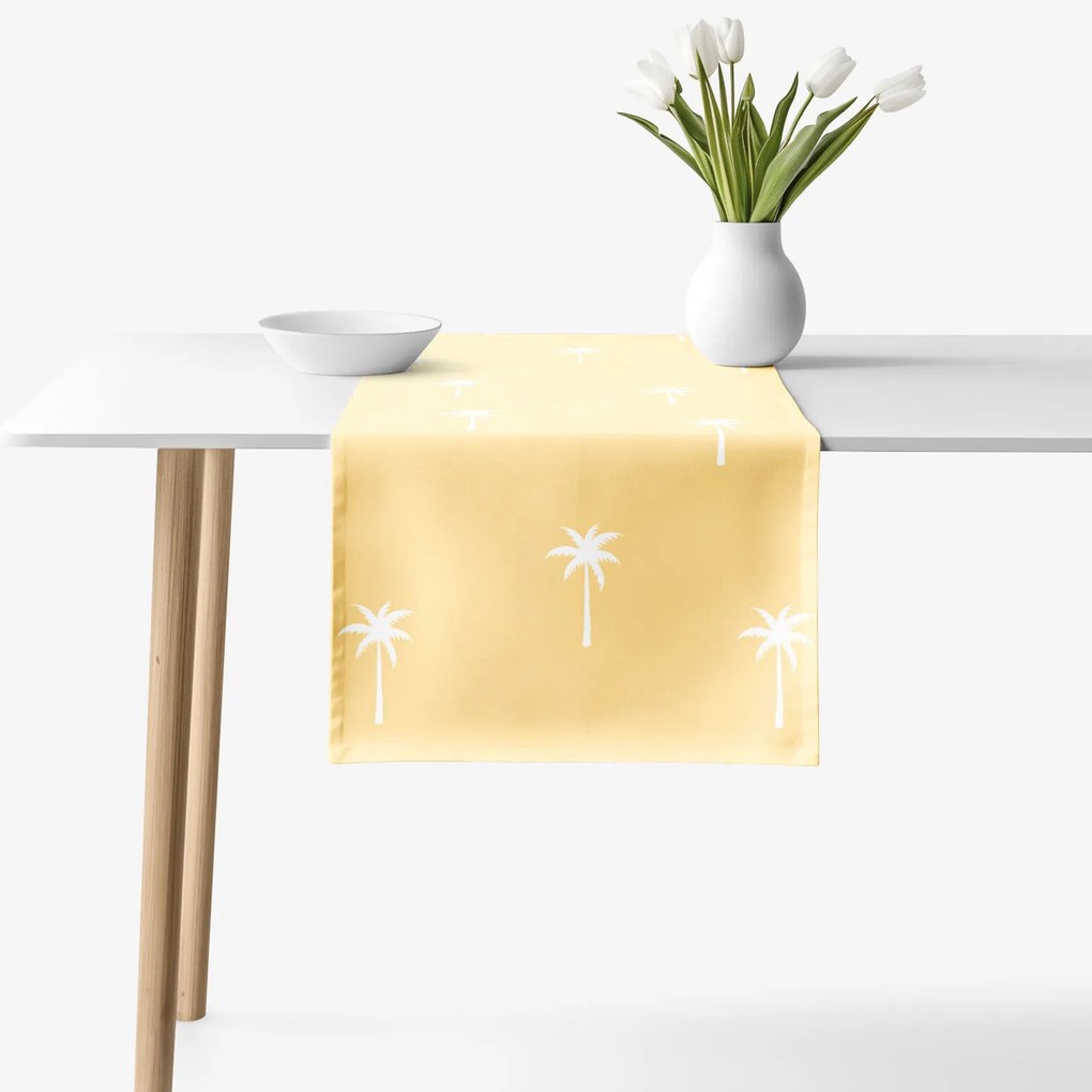 Goldea behúň na stôl 100% bavlnené plátno - palmy na žltej 35x180 cm