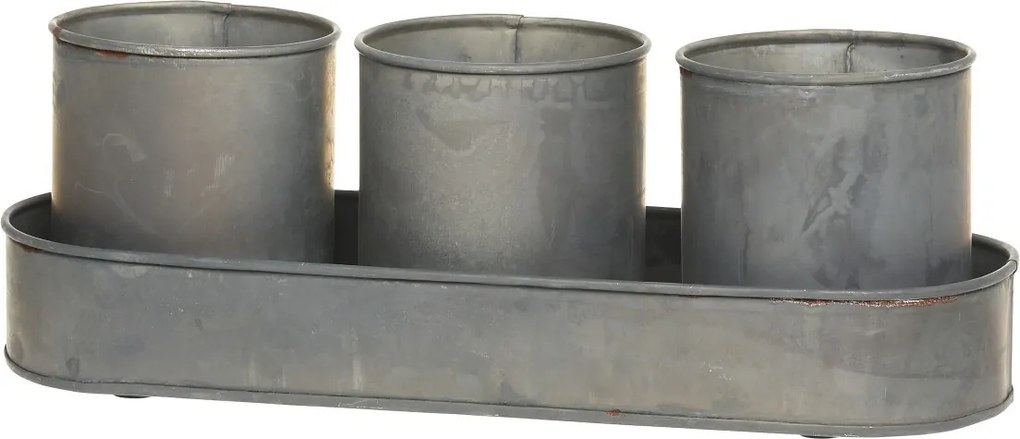 Set 3ks plechový obal na kvetináč s táckou Pintio - Ø 10*12/ 36*12*5,5 cm