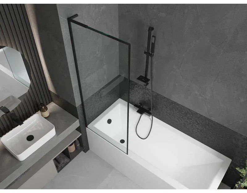 Mexen Next L, 1-krídlová vaňová zástena 70 x 150 cm, 6mm číre sklo-čierny vzor, čierny profil, 895-070-000-03-70-70