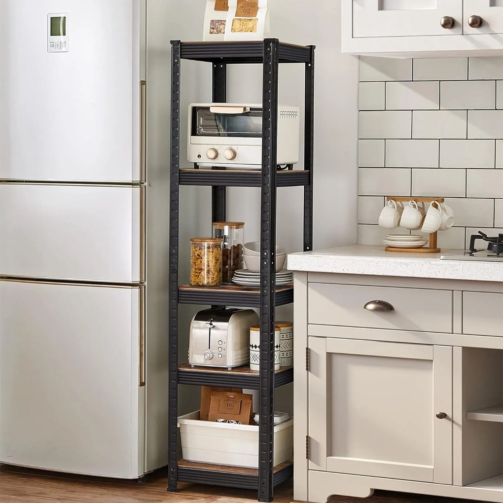 Regál s 5 policami, nastaviteľný, nosnosť 400 kg, rustikálny hnedý