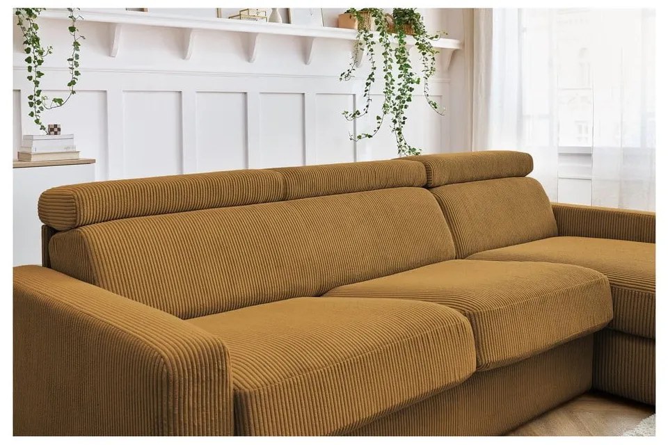 Menčestrová rozkladacia rohová pohovka v horčicovej farbe (variabilná) Monaco – Bobochic Paris