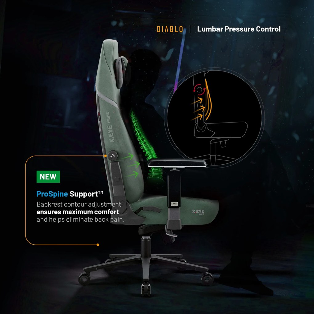 Herné kreslo Normal Size v zelený-čierny: Diablo X-Eye Prime Gothic Green
