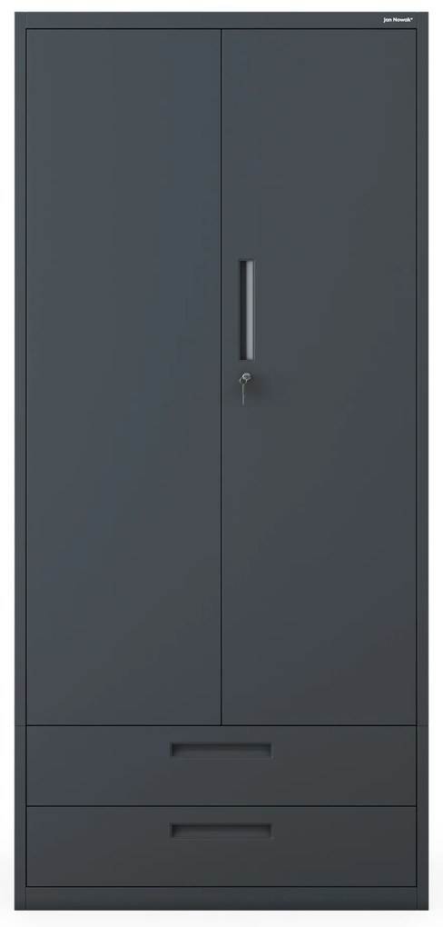 Kovová skriňa MEGAN – antracitová, dvojitá zásuvka, 195 cm