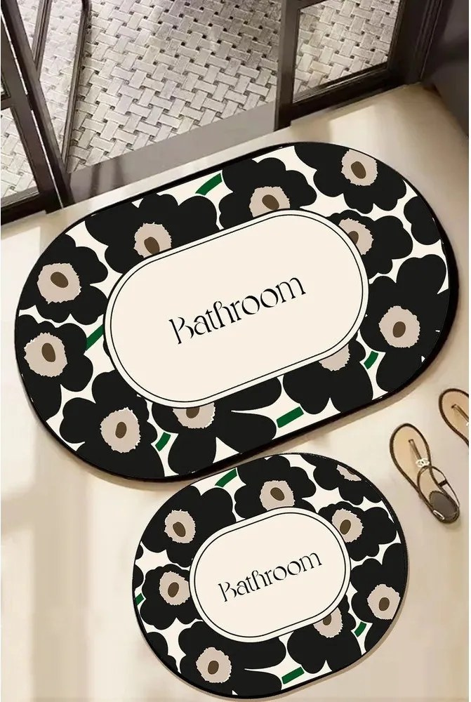 Čierne/béžové kúpeľňové predložky v súprave 2 ks 60x100 cm Oweld – Foutastic