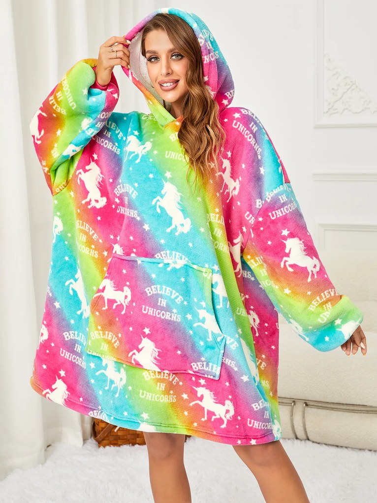 Baránková mikinová deka s rukávmi a kapucňou ALICORN farebná