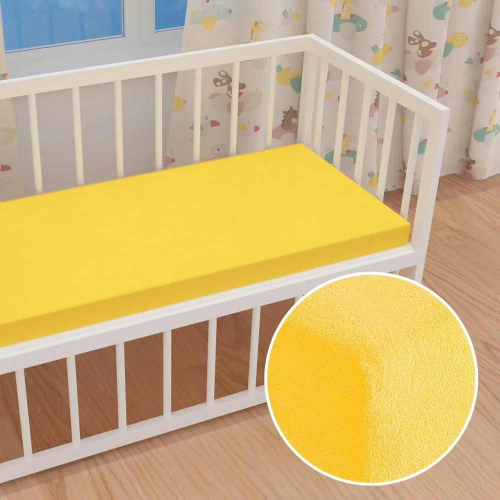 Detské froté napínacie prestieradlo do postieľky FR-003 Žlté 70 x 140 x 10 cm - do postieľky