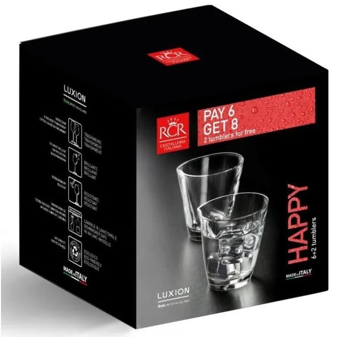 RCR HAPPY POHÁR NA WHISKY SADA 6+2KS 315 ML