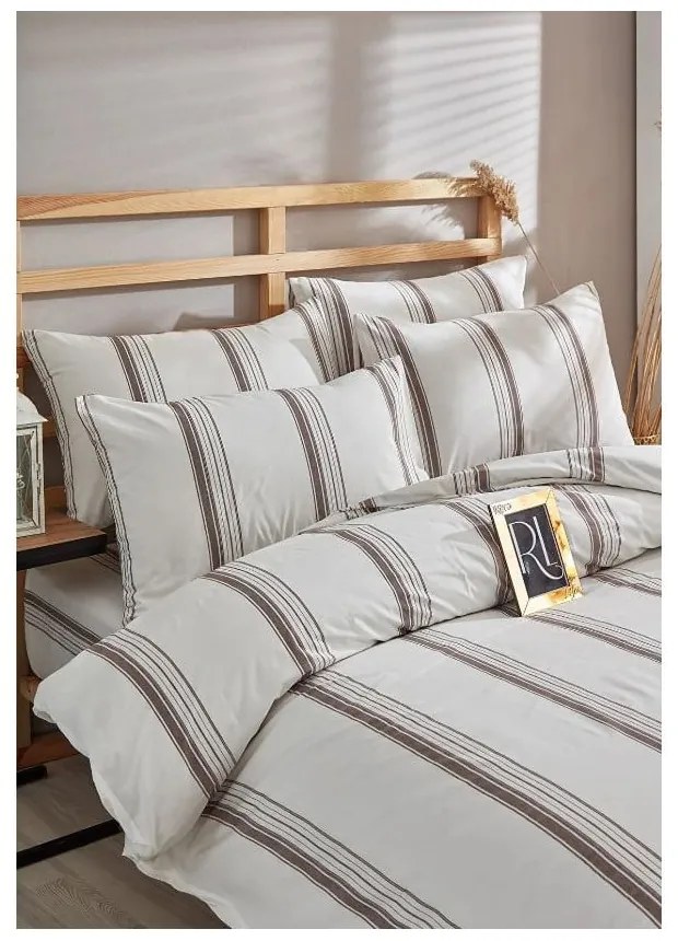 Hnedo-béžové bavlnené predĺžené obliečky na dvojlôžko 200x220 cm – Mila Home