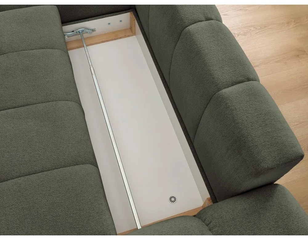 Zelená ženilková rozkladacia/s úložným priestorom rohová pohovka (ľavý roh/s leňoškou) Everest – Bobochic Paris