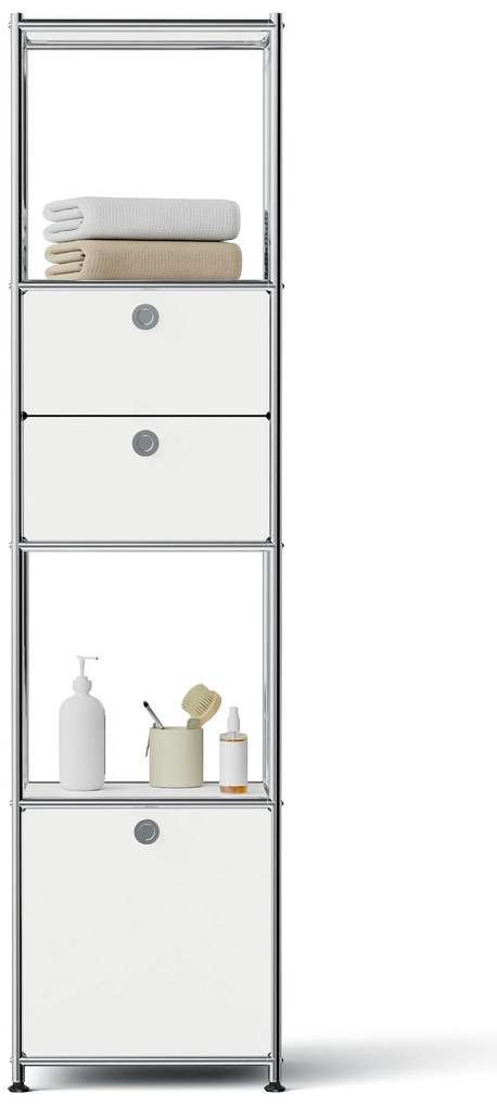 Kovový regál »CN3 Slim Line« s 2 pohyblivými zásuvkami a 1 pohyblivými výklopnými dvierkami, biely