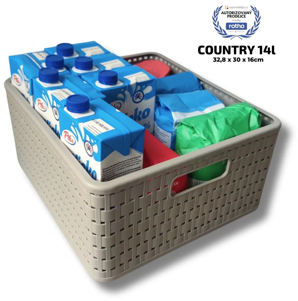 Rotho Plastový košík COUNTRY, rovný, béžový - 14 l, 30 x 33 x 16