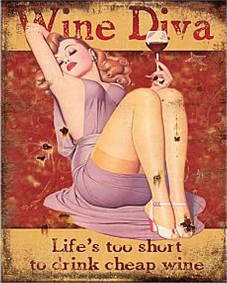 Kovová nástenná ceduľa Wine Diva - 20*1*25 cm