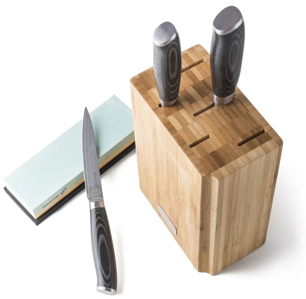 Súprava nožov G21 Gourmet Damascus v bambusovombloku, 3 kusy + brúsny kameň