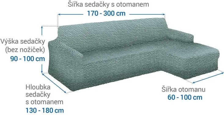 Bielastické poťahy CRISTINA mätová sedačka s otomanom vpravo (š. 170 - 300 cm)