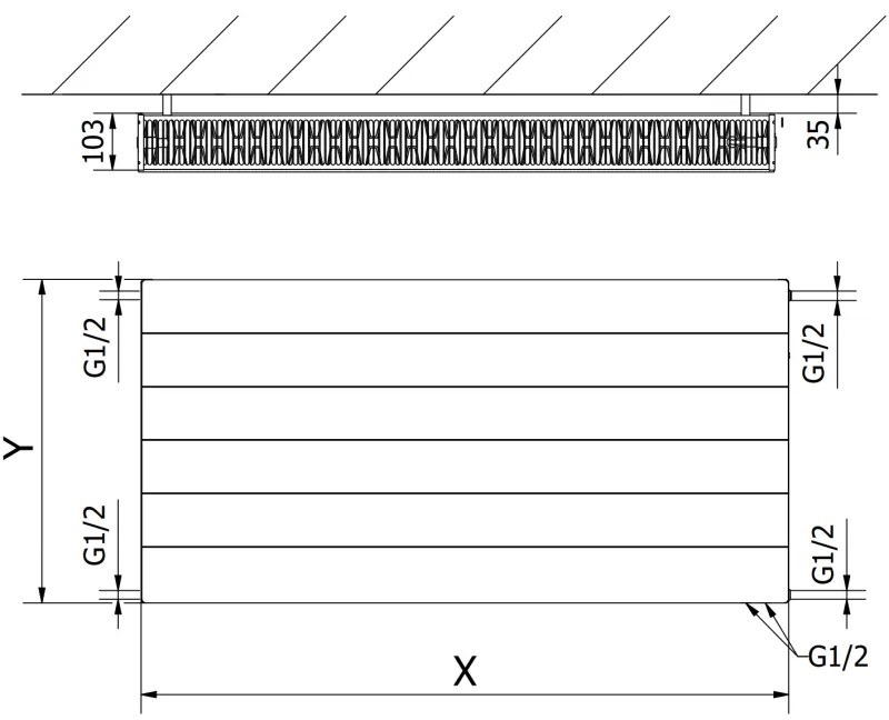 Mexen, Panelový radiátor Mexen Line CVL22 600 x 900 mm, spodné pripojenie, 1424 W, antracit - W622L-060-090-66