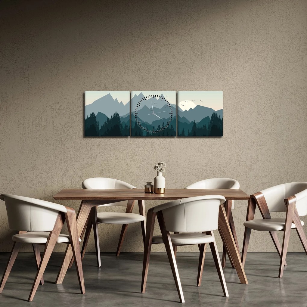 Obraz - Hory pohľadom grafika (s hodinami) (90x30 cm)