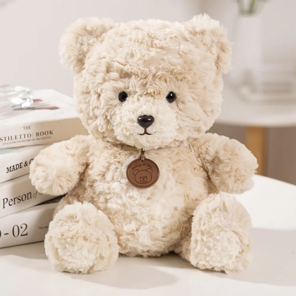 LEAN Toys Plyšový medvedík s medailónom béžový 25 cm
