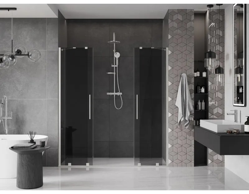 Mexen Velar Duo, posuvné sprchové dvere do otvoru 170 cm, 8mm šedé sklo, brúsená oceľ, 871-170-000-42-97