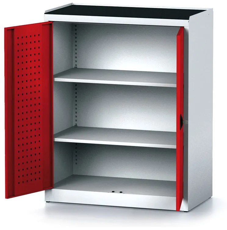 Policová dielenská skriňa 2-dverová MECHANIC, 2 police, 920 x 500 x 1170 mm, červené dvere
