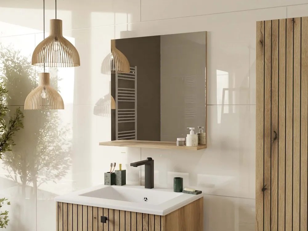 Kúpeľňové zrkadlo s poličkou Voke 60 cm dub evoke