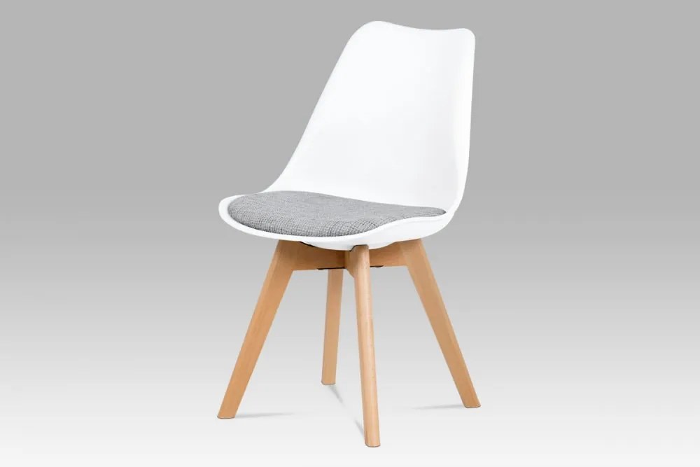 Jídelní židle bílý plast / šedá tkanina / natural CT-722 WT2 Autronic